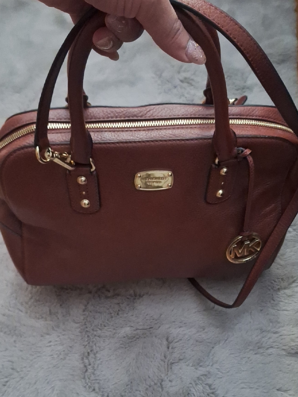 Michael Kors Chestnut Leather Satchel with Gold Hardware